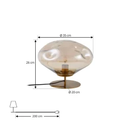 Lindby bordlampe Lelia, ravfarget, glass, metall, Ø 35 cm| Bordlamper