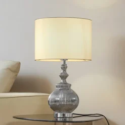 Lindby bordlampe Loraine, hvit/grå, glass, Ø 33 cm, E27| Bordlamper