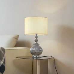 Lindby bordlampe Loraine, hvit/grå, glass, Ø 33 cm, E27| Bordlamper