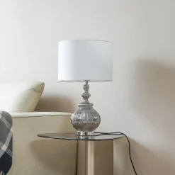 Lindby bordlampe Loraine, hvit/grå, glass, Ø 33 cm, E27| Bordlamper