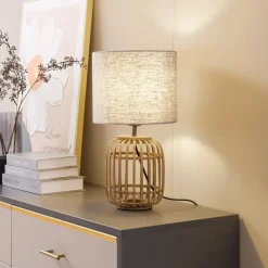 Lindby bordlampe Marzanna, grå, bambus, 42,5 cm, E27| Bordlamper