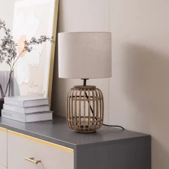 Lindby bordlampe Marzanna, grå, bambus, 42,5 cm, E27| Bordlamper