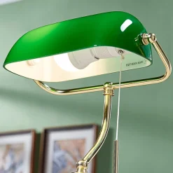 Lindby bordlampe Milenka, messing, høyde 39 cm, metall| Kontorbelysning|Bordlamper