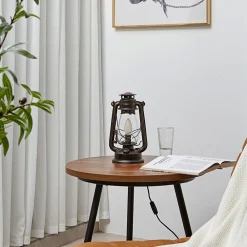 Lindby bordlampe Raisa, rustfarget, metall, lykt, E14 Discount