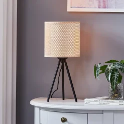 Lindby bordlampe Soula, Ø 20 cm, beige, plast, E27| Bordlamper