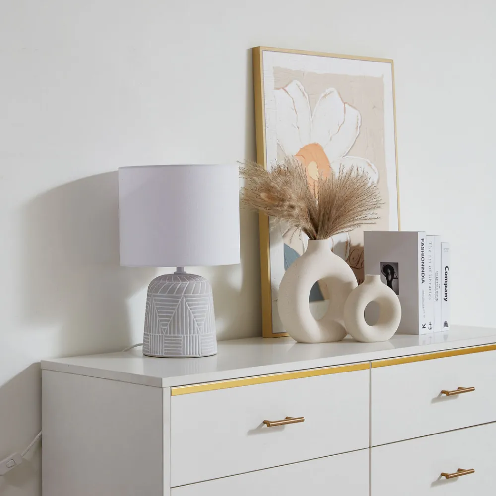 Lindby bordlampe Thalassia, hvit, Ø 26 cm, keramikk Best