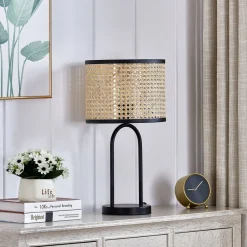 Lindby bordlampe Yaelle, 50 cm høy, rotting, svart, E27 Hot