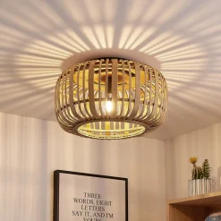 Lindby Canyana taklampe, natur, rotting, Ø 40 cm Discount