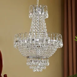 Lindby Casparia lysekrone, kromfarget, krystall, E14