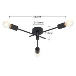 Lindby Cerros taklampe, 3 lyskilder, svart, metall| Design- Og Hotellbelysning|Taklamper