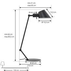 Lindby Corali bordlampe, svart, metall, høyde 64 cm| Bordlamper