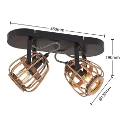 Lindby downlight Bominio, 36 cm, 2 lyskilder, tre, rotting| Spotter I Tak