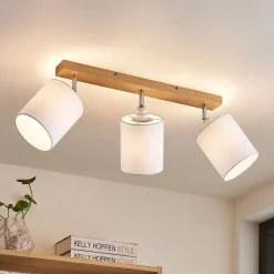 Lindby downlight Imarin, 56 cm, 3 lyskilder, hvit, tre| Taklamper