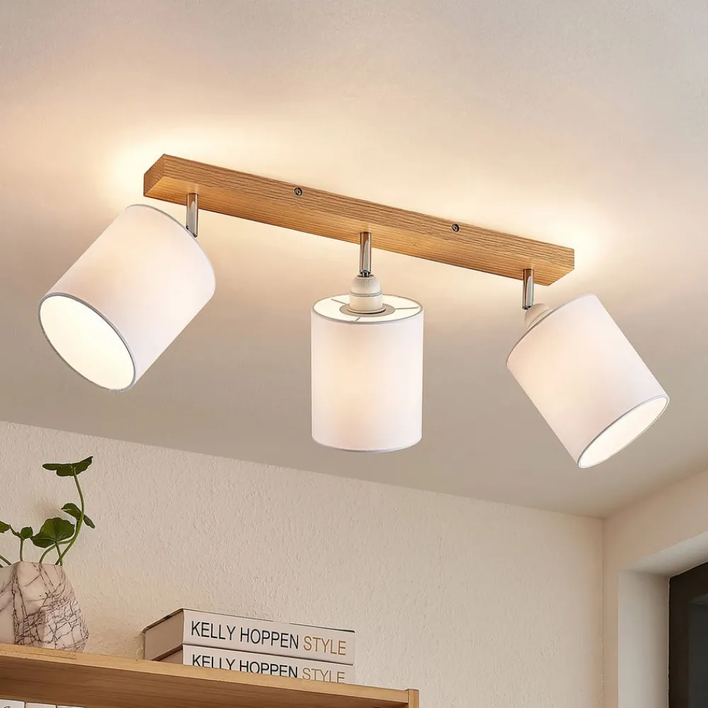 Lindby downlight Imarin, 56 cm, 3 lyskilder, hvit, tre| Taklamper