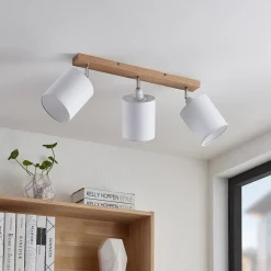 Lindby downlight Imarin, 56 cm, 3 lyskilder, hvit, tre| Taklamper