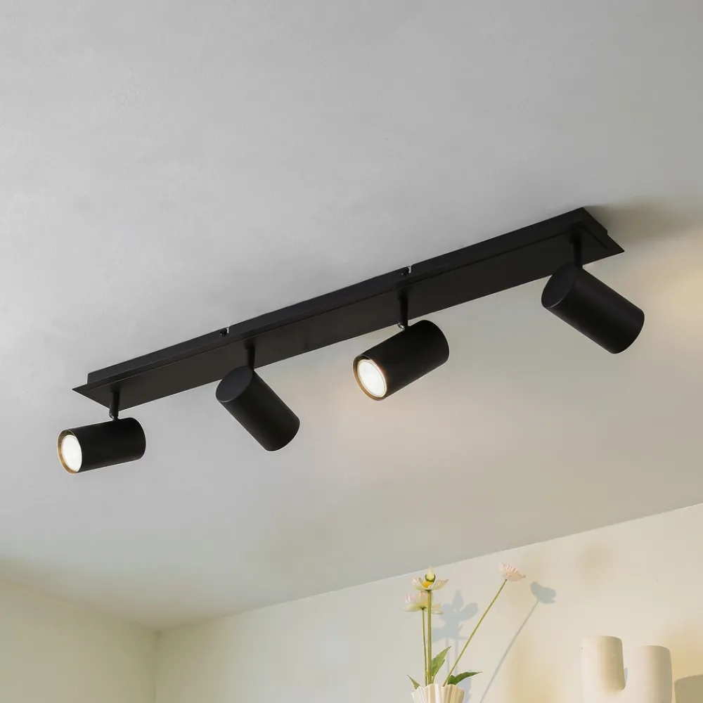 Lindby downlight Joffrey, 80 cm, svart, 4 lyskilder, GU10 Best