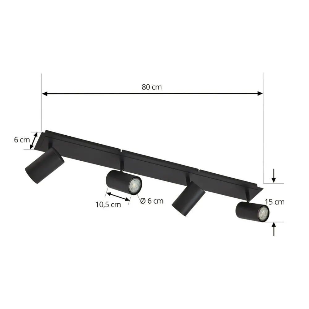 Lindby downlight Joffrey, 80 cm, svart, 4 lyskilder, GU10 Best