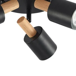 Lindby downlight Junes, 3 lyskilder, Ø 30 cm, svart, tre New