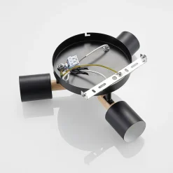 Lindby downlight Junes, 3 lyskilder, Ø 30 cm, svart, tre New