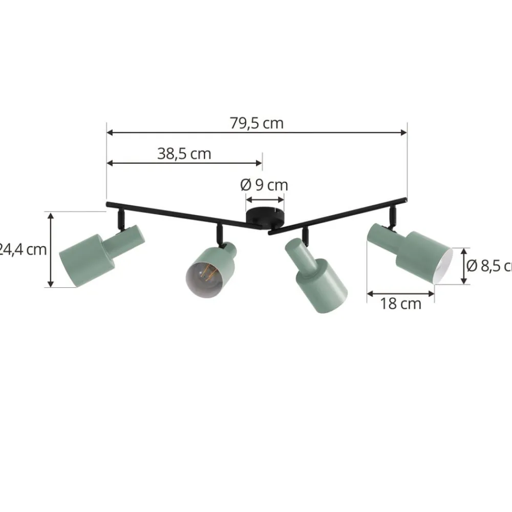 Lindby downlight Ovelia, grønn, 80 cm, 4 lyskilder, E27| Kontorbelysning|Spotter I Tak