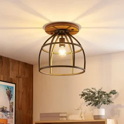 Lindby downlight Rutger, Ø 34 cm, tre, bur, E27| Design- Og Hotellbelysning|Taklamper