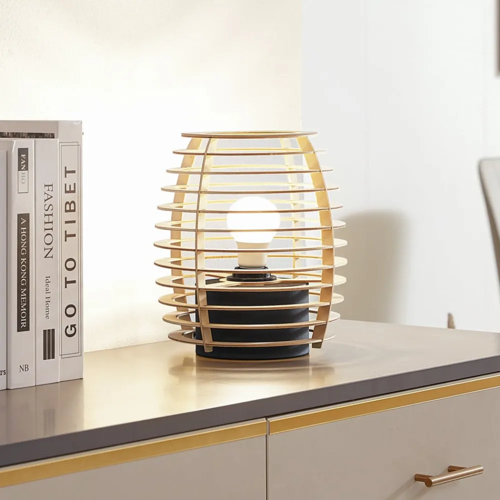 Lindby Ediz bordlampe, svart, tre, 25 cm høy, E27| Bordlamper