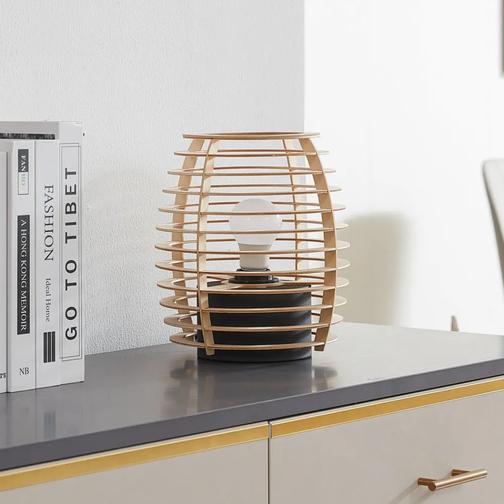 Lindby Ediz bordlampe, svart, tre, 25 cm høy, E27| Bordlamper