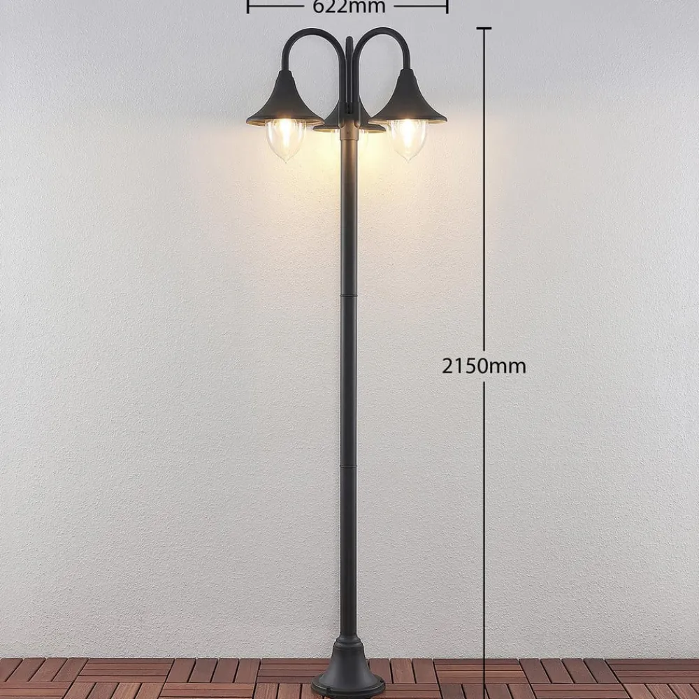 Lindby Edric lyktestolpe, høyde 215 cm, antrasitt, aluminium| Lyktestolper