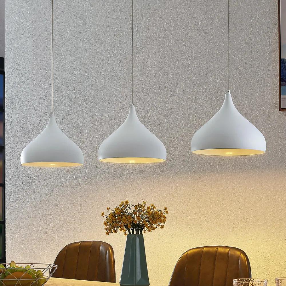 Lindby Elamira pendellampe, hvit, metall, 133 cm, 3 lyskilder. Outlet
