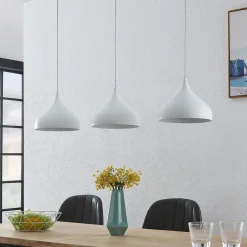 Lindby Elamira pendellampe, hvit, metall, 133 cm, 3 lyskilder. Outlet