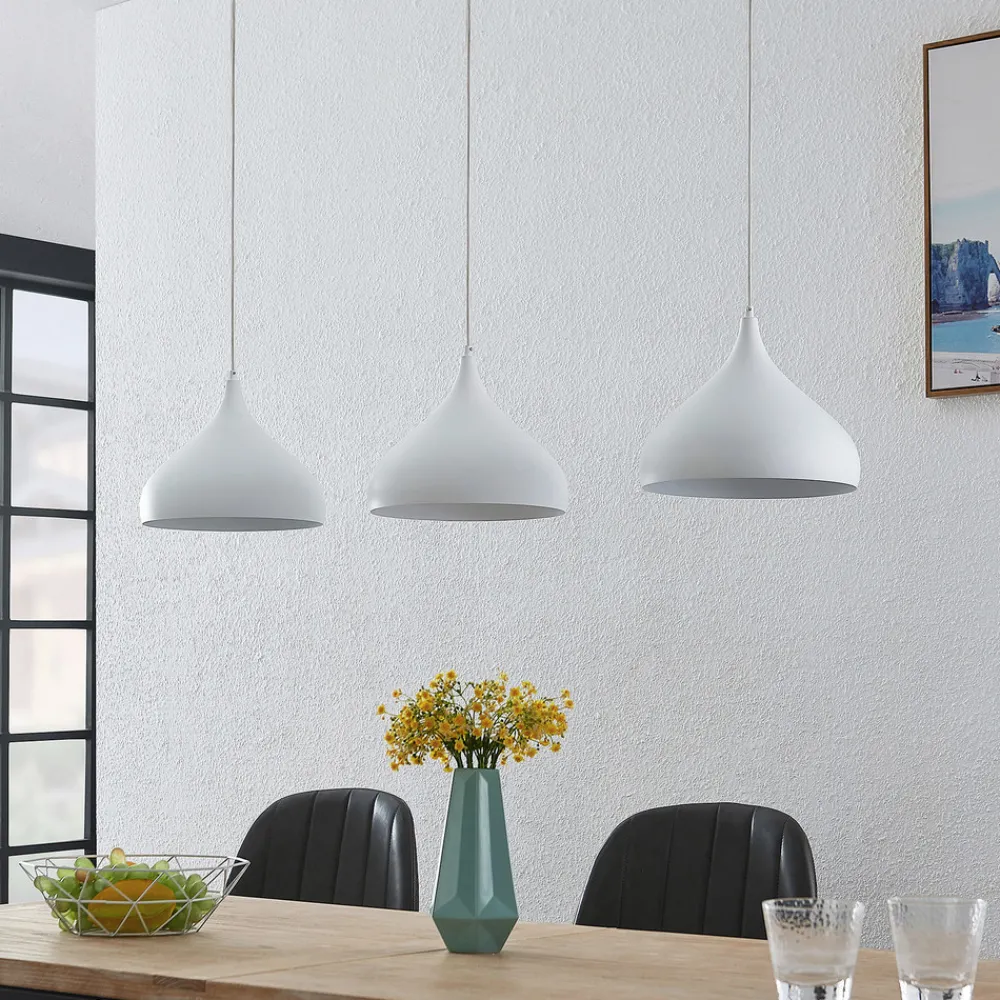 Lindby Elamira pendellampe, hvit, metall, 133 cm, 3 lyskilder. Outlet