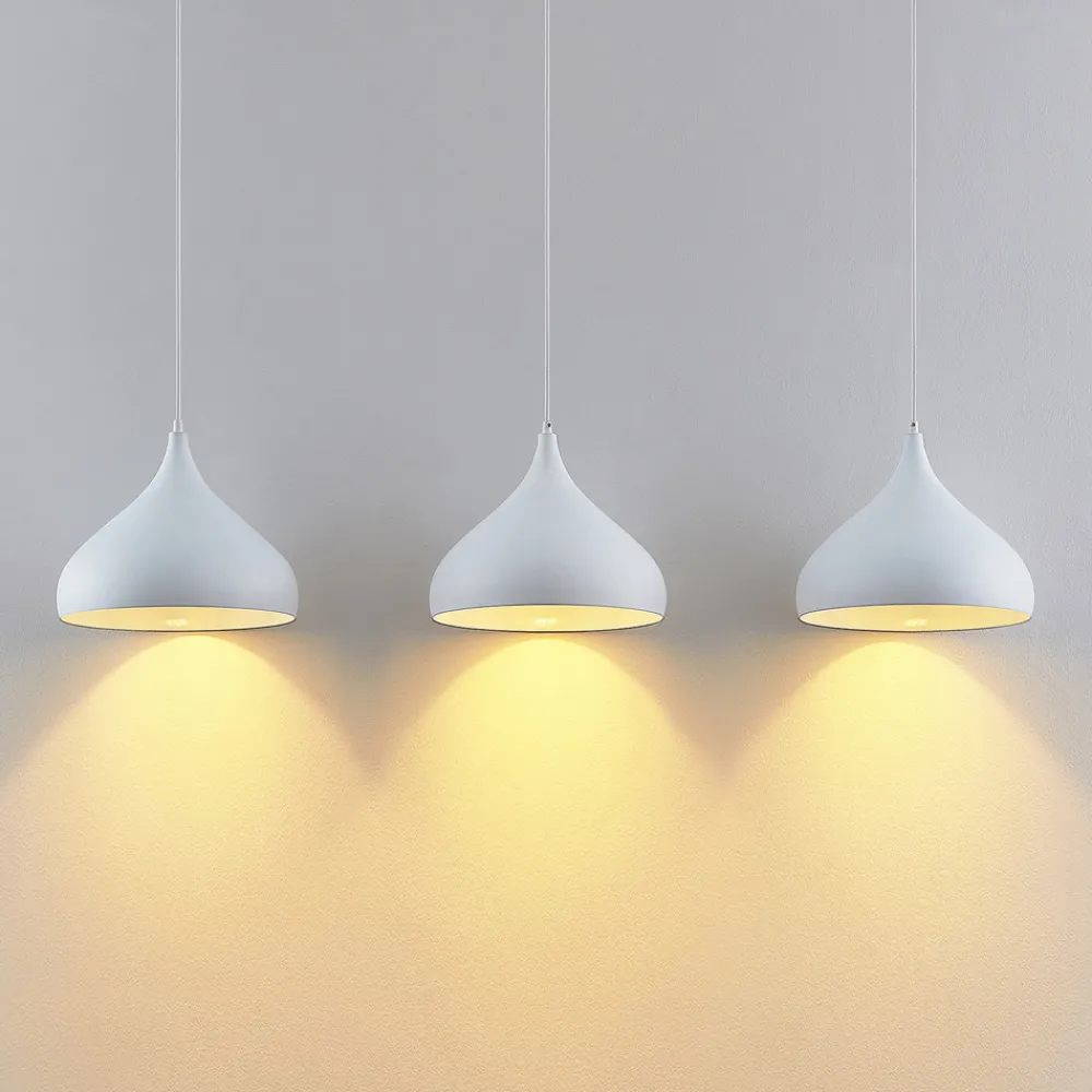 Lindby Elamira pendellampe, hvit, metall, 133 cm, 3 lyskilder. Outlet