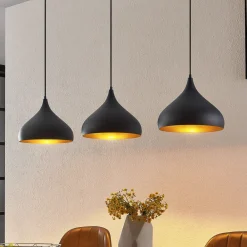 Lindby Elamira pendellampe, svart, metall, 133 cm, 3 lyskilder. Hot