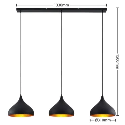 Lindby Elamira pendellampe, svart, metall, 133 cm, 3 lyskilder. Hot