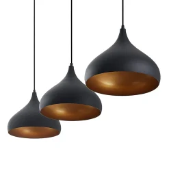 Lindby Elamira pendellampe, svart, metall, 133 cm, 3 lyskilder. Hot