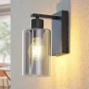Lindby Emavi vegglampe, svart/røykgrå, glass, E27| Vegglamper