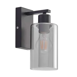 Lindby Emavi vegglampe, svart/røykgrå, glass, E27| Vegglamper