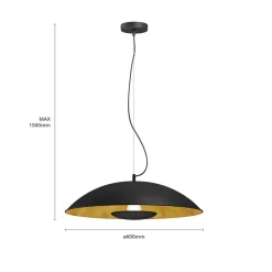 Lindby Emilienne pendellampe, svart, gullfarget, Ø 60 cm| Pendellamper