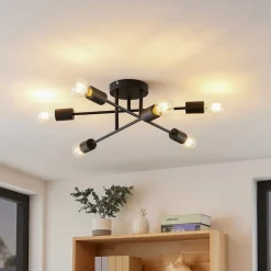 Lindby Estar taklampe, svart, metall, 6 lyskilder, Ø56cm| Design- Og Hotellbelysning|Taklamper
