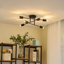 Lindby Estar taklampe, svart, metall, 6 lyskilder, Ø56cm| Design- Og Hotellbelysning|Taklamper