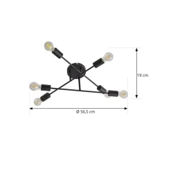 Lindby Estar taklampe, svart, metall, 6 lyskilder, Ø56cm| Design- Og Hotellbelysning|Taklamper