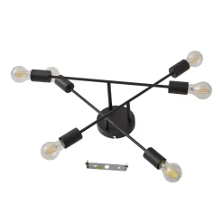 Lindby Estar taklampe, svart, metall, 6 lyskilder, Ø56cm| Design- Og Hotellbelysning|Taklamper