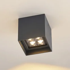 Lindby Eveta LED-taklampe, 10 cm, antrasitt, aluminium, IP65 Online