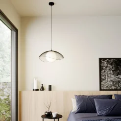 Lindby Fabronia hengelampe, gitter, glasskule Best