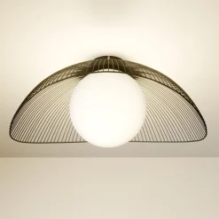 Lindby Fabronia taklampe, svart/hvit, glass, kuppel, E27| Design- Og Hotellbelysning|Taklamper