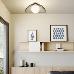 Lindby Fabronia taklampe, svart/hvit, glass, kuppel, E27| Design- Og Hotellbelysning|Taklamper