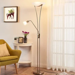 Lindby Felicia uplight med leselampe, nikkel| Gulvlamper