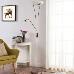 Lindby Felicia uplight med leselampe, nikkel| Gulvlamper