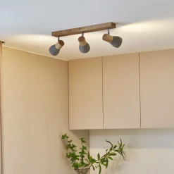 Lindby Filiz spotlight, 3 lyskilder, 47 cm lang, tre, betong, E14| Spotter I Tak|Taklamper