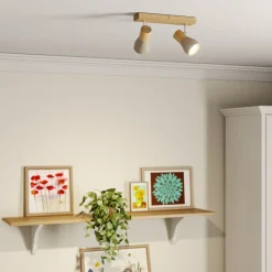 Lindby Filiz spotlight, 2 lyskilder, 27 cm, tre, betong, E14| Spotter I Tak|Taklamper